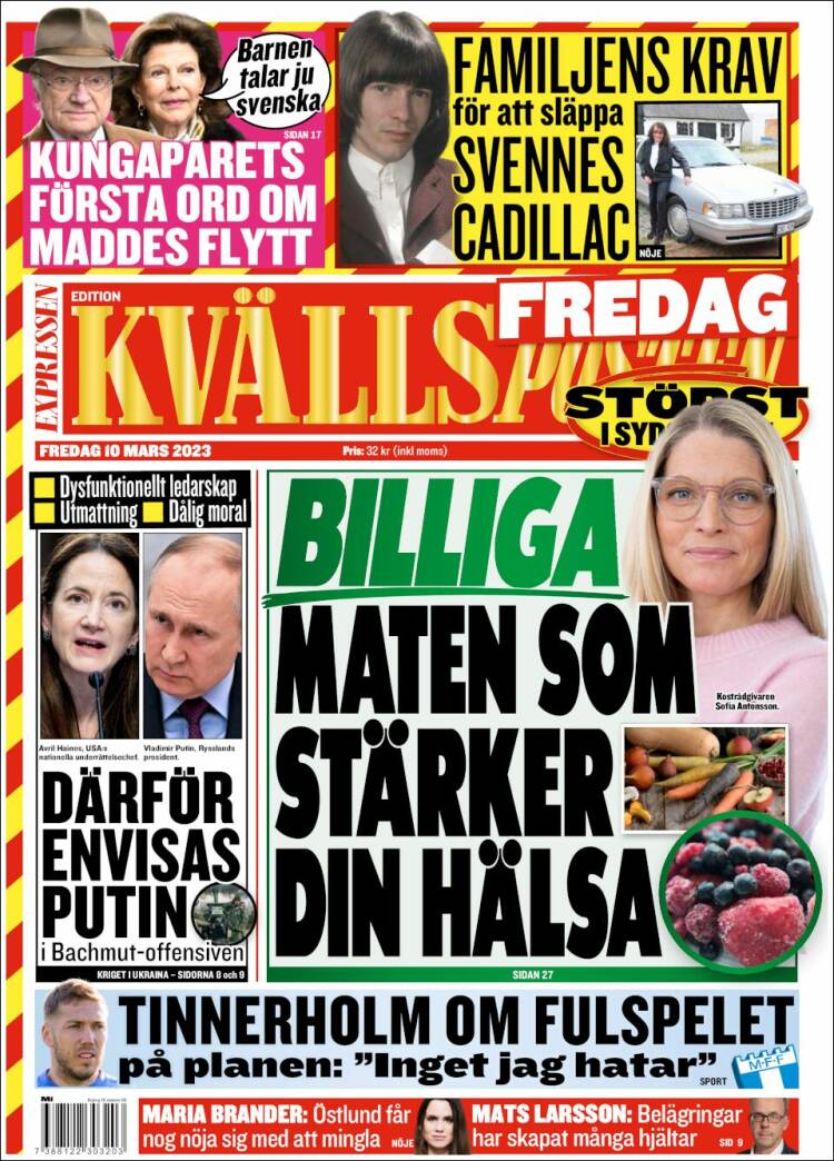 Portada de Kvällsposten (Suecia)