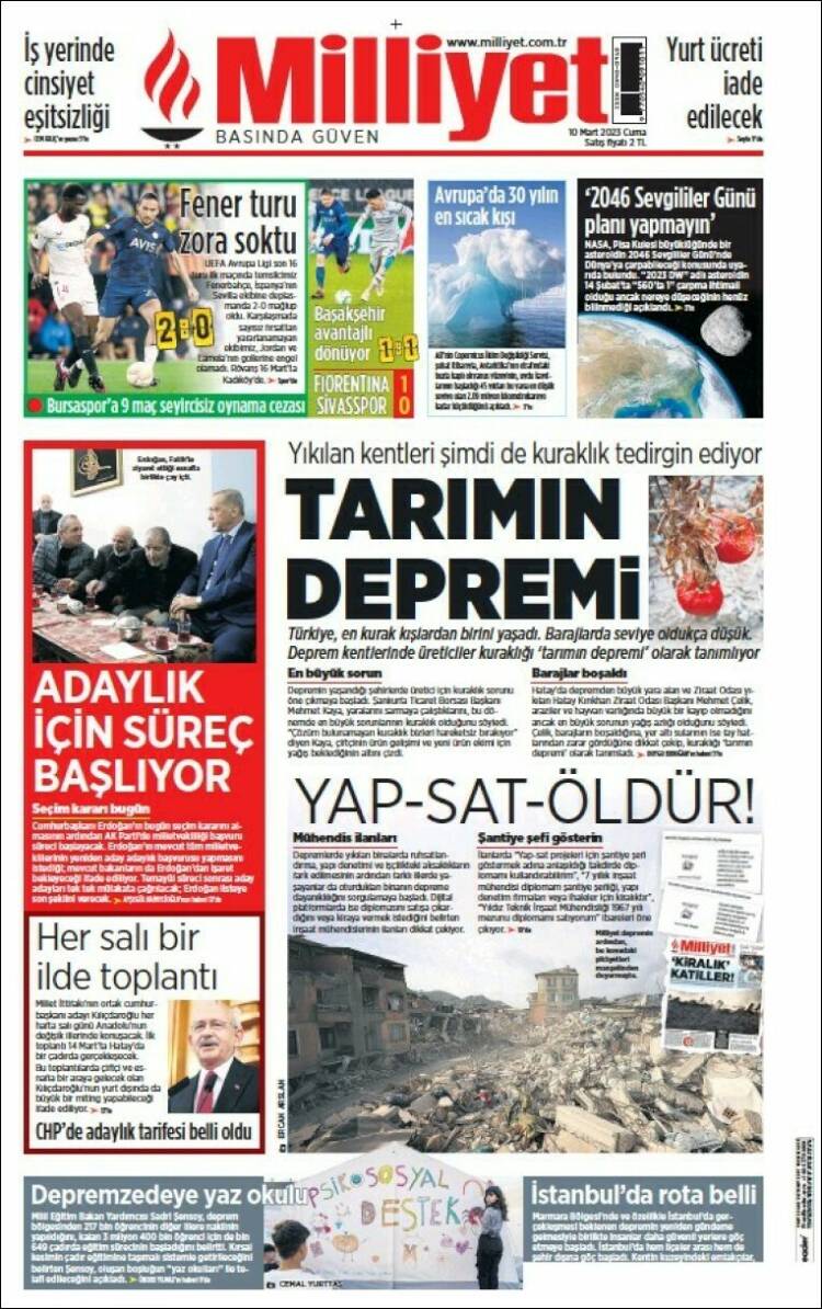 Portada de Milliyet (Turqu&iacute;a)
