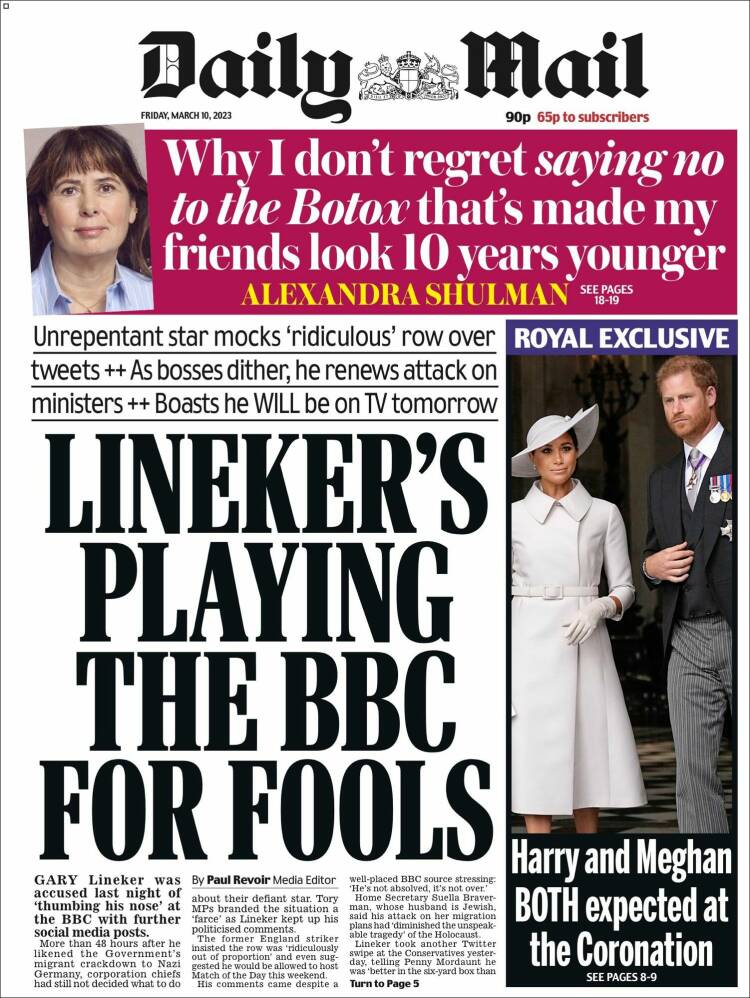 Portada de Daily Mail (Reino Unido)