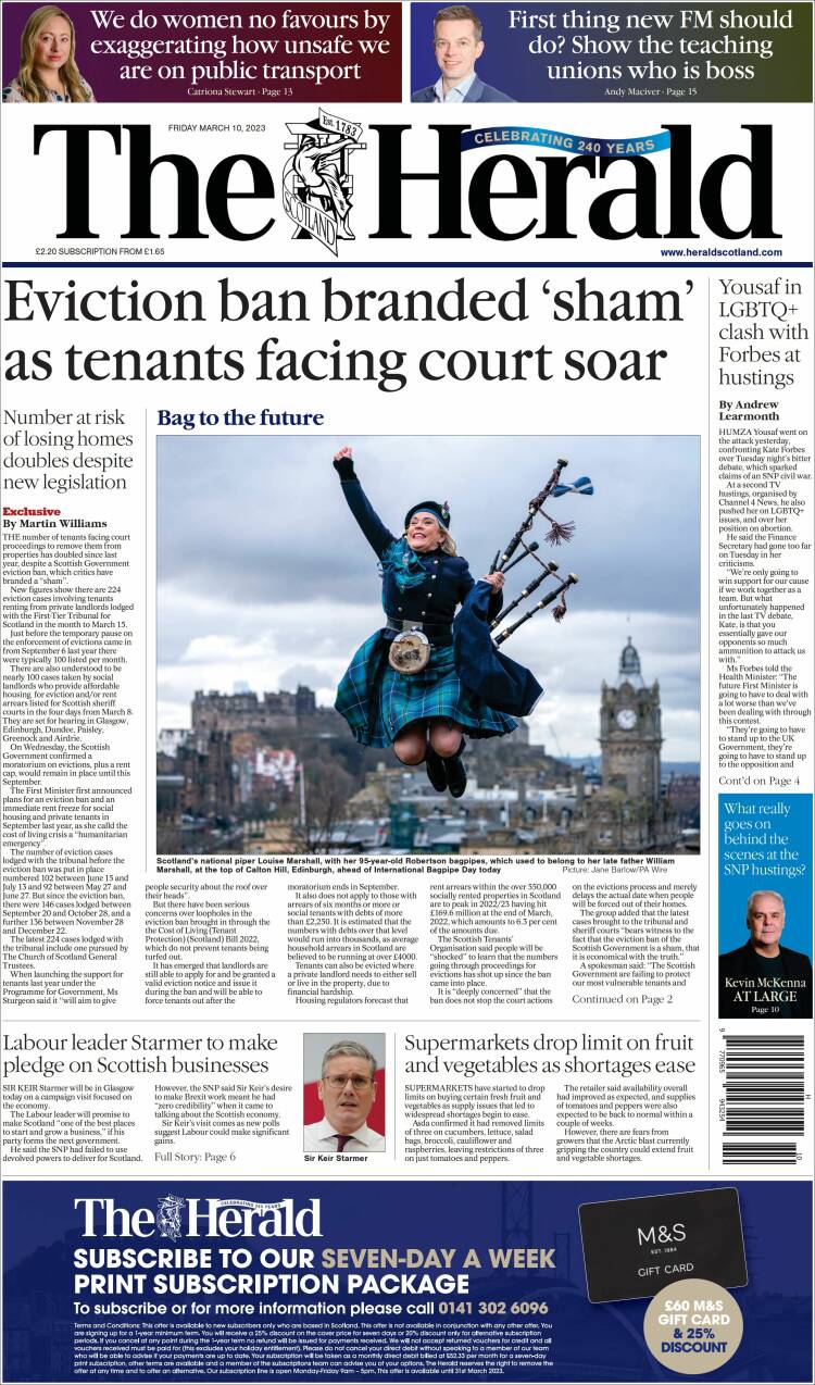 Portada de The Herald (Reino Unido)