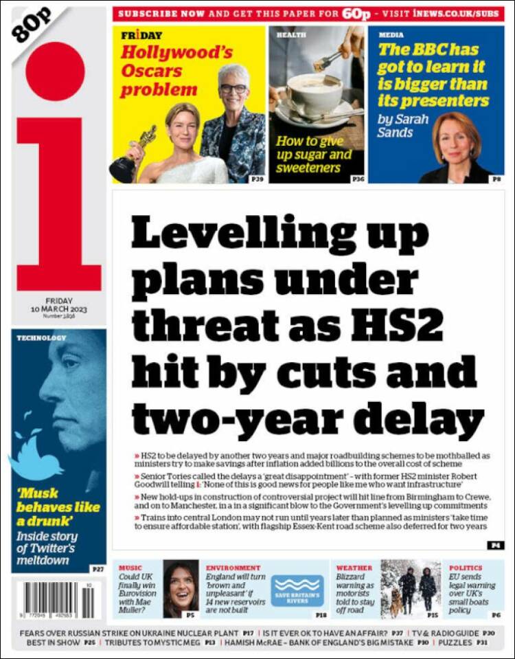 Portada de The i (Reino Unido)