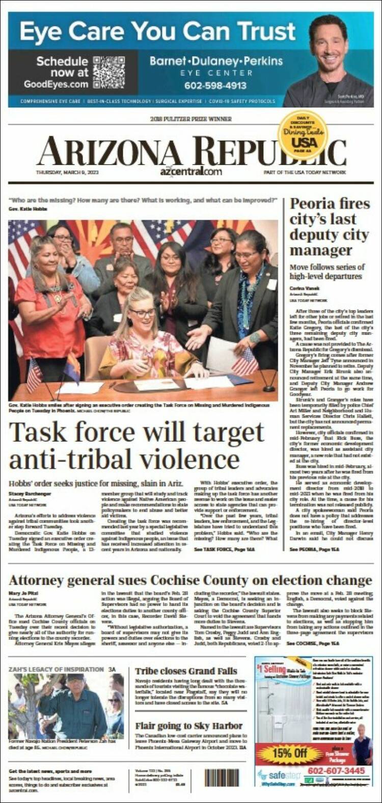 Portada de Arizona Republic News (USA)