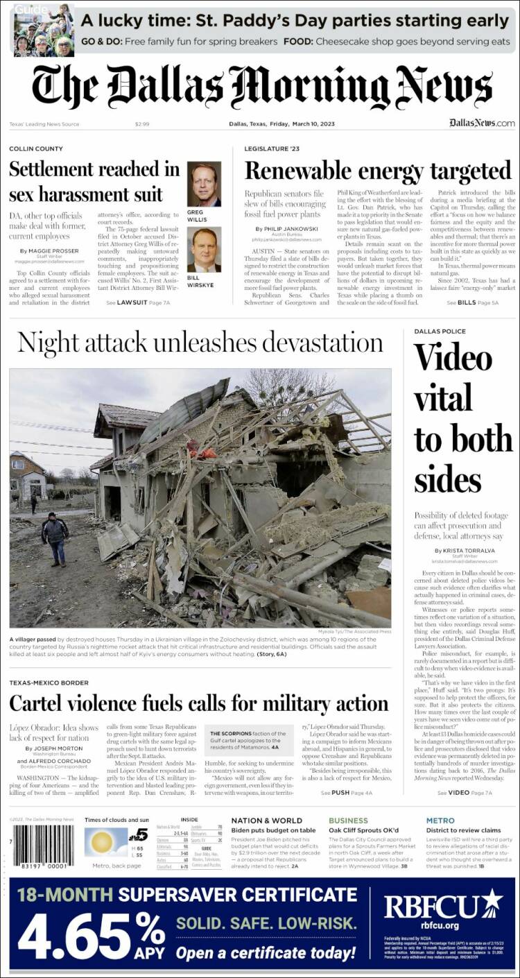 Portada de Dallas Morning News (USA)