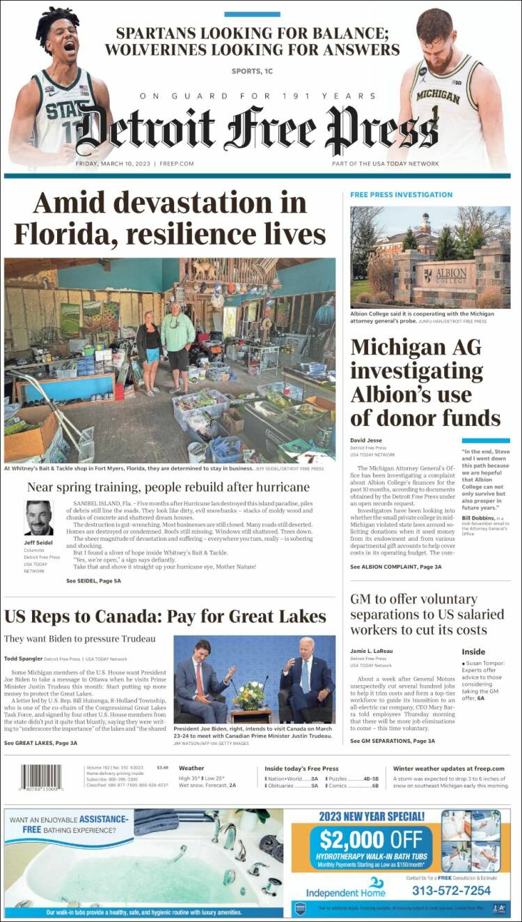 Portada de Detroit Free Press (USA)