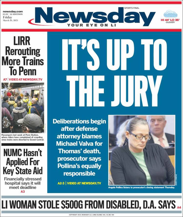 Portada de Newsday (USA)