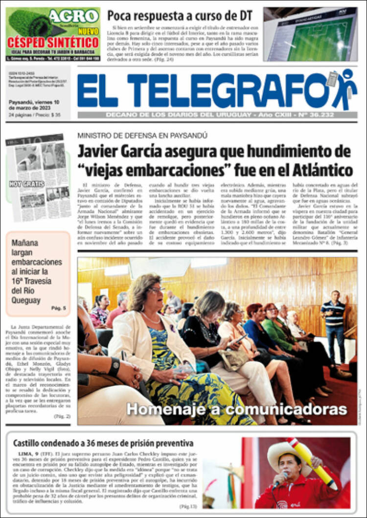Portada de El Telégrafo (Uruguay)