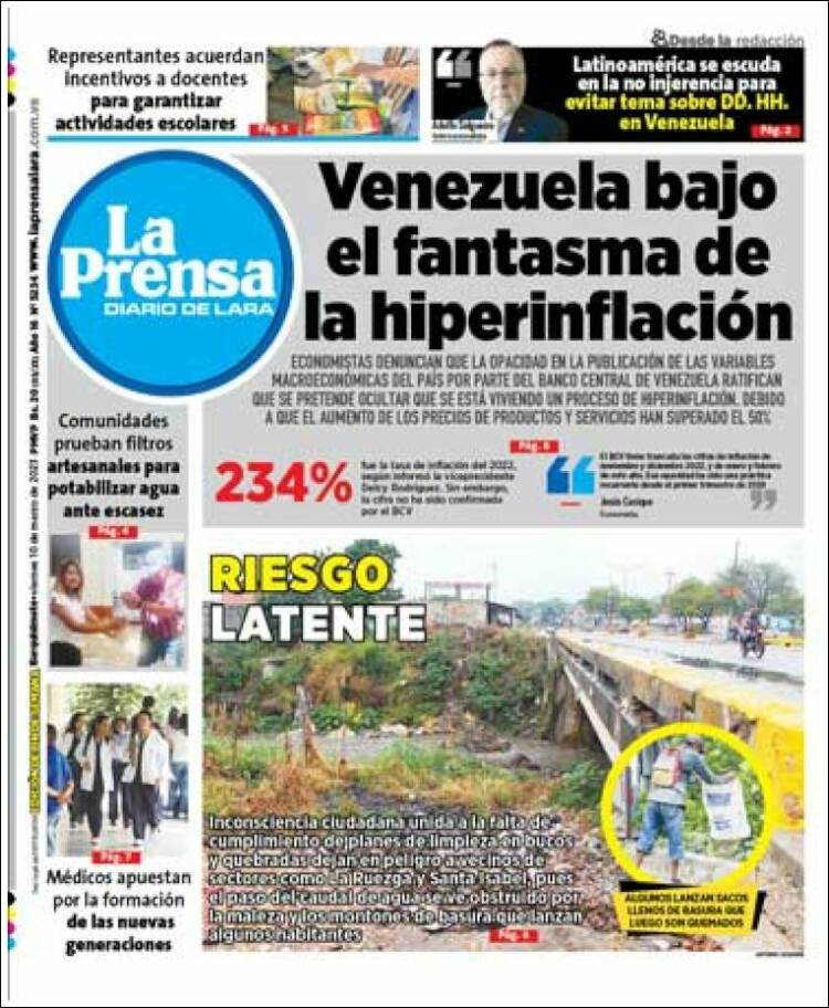 Portada de La Prensa de Lara (Venezuela)
