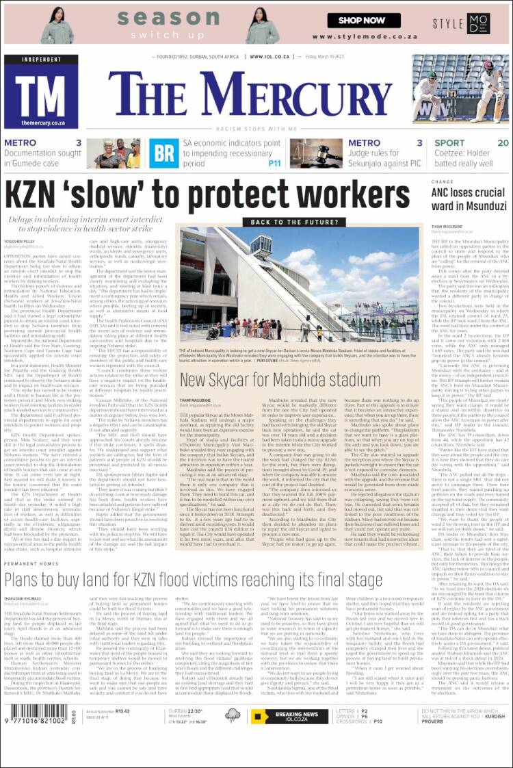 Portada de The Mercury (Sud&aacute;frica)