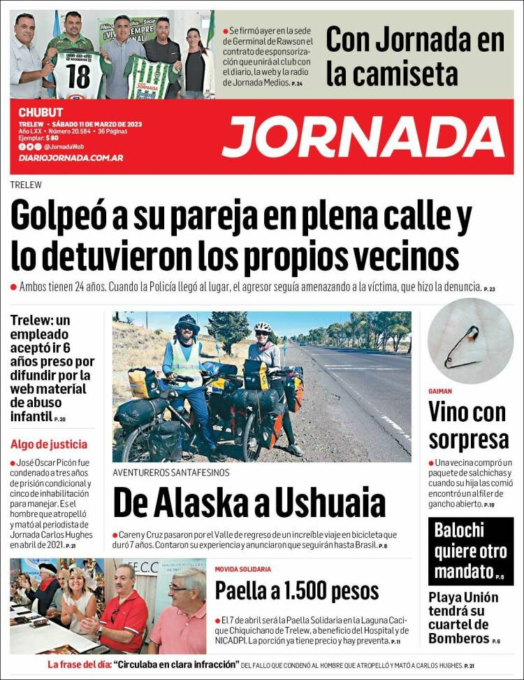 Portada de Diario Jornada en la Patagonia (Argentina)