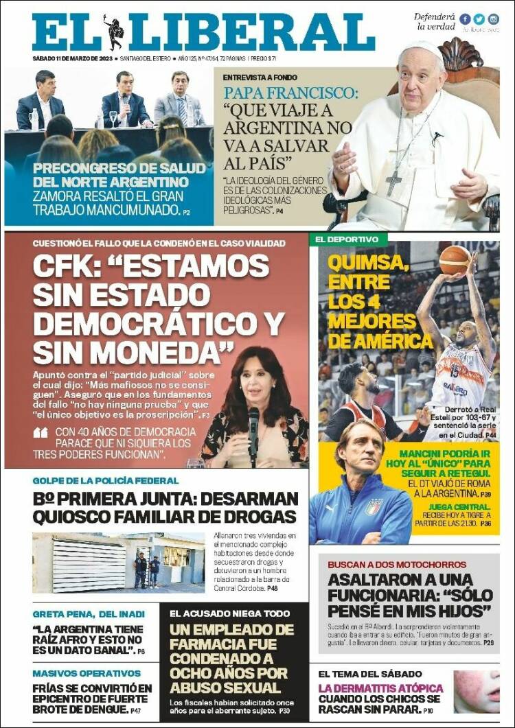 Portada de Diario El Liberal (Argentina)