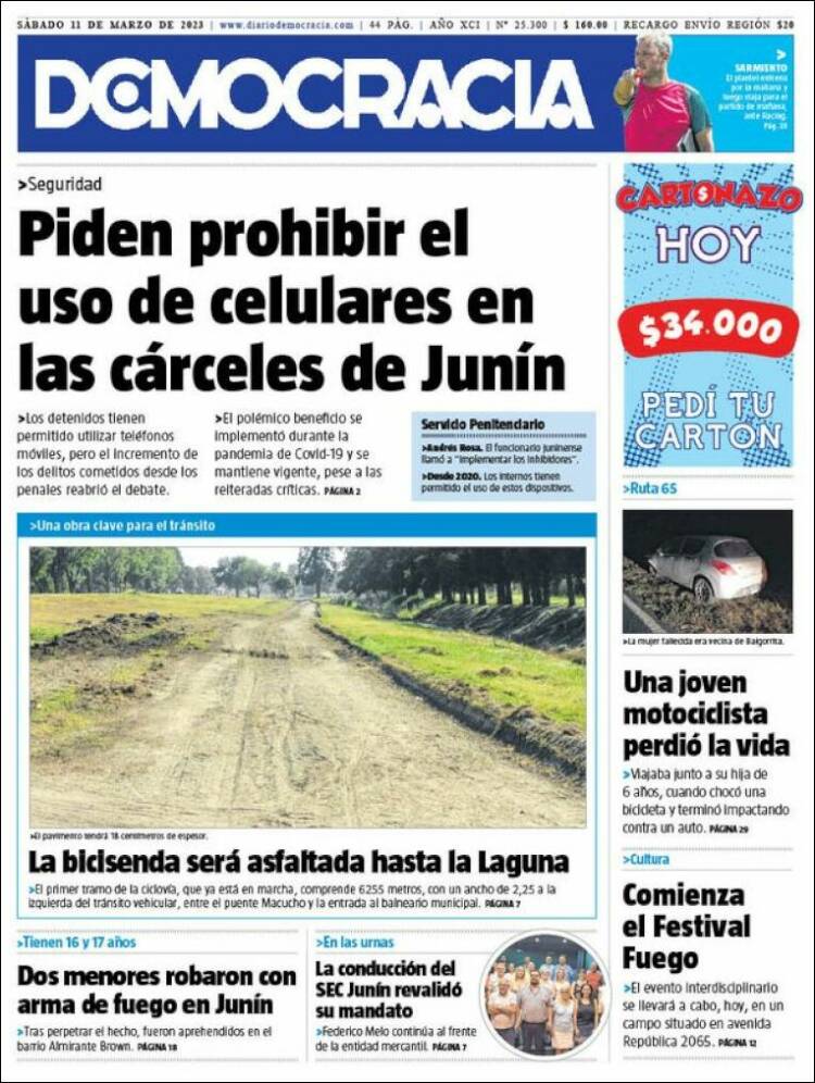 Portada de Diario Democracia (Argentina)