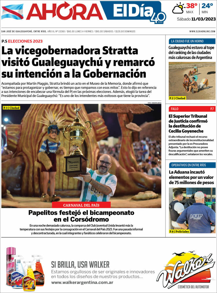 Portada de El Día de Gualeguaychú (Argentina)