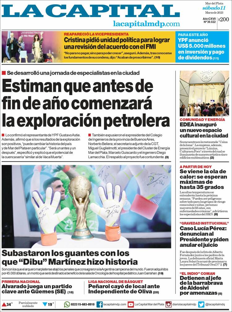Portada de Diario La Capital - Mar del Plata (Argentina)