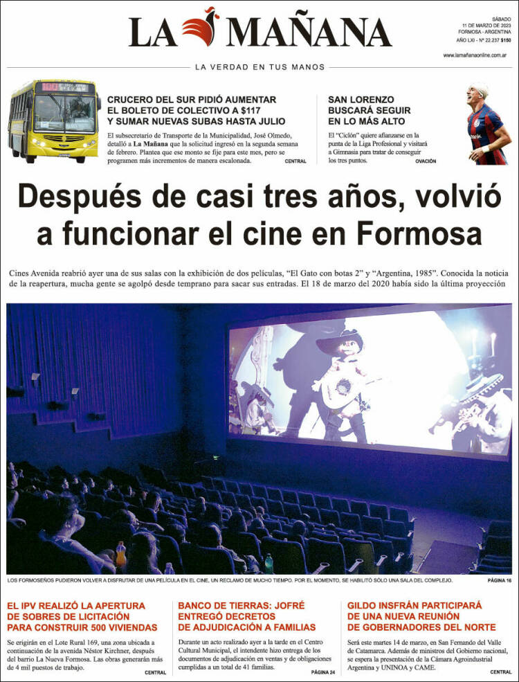 Portada de Diario La Mañana (Argentina)