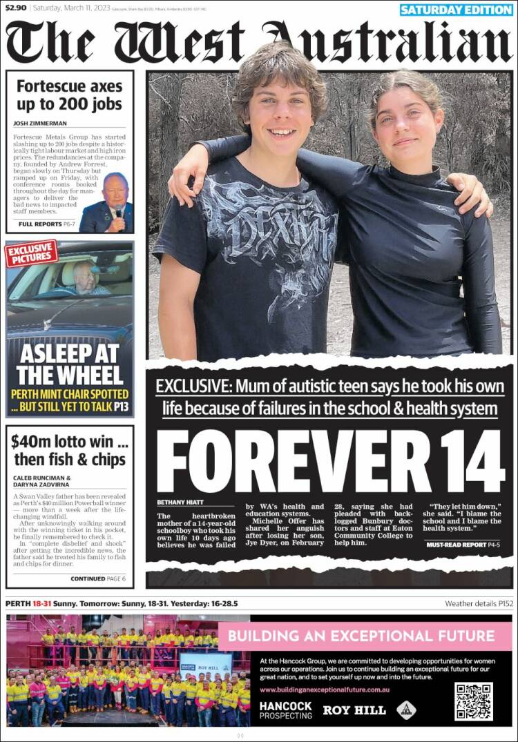 Portada de The West Australian (Australia)