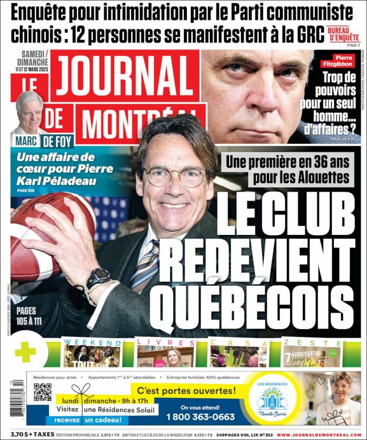 Portada de Le Journal de Montréal (Canadá)