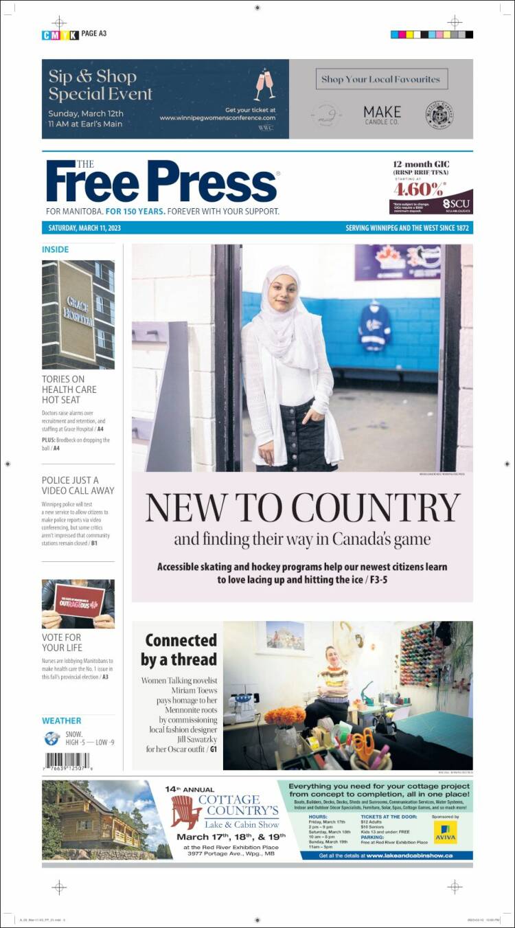 Portada de Winnipeg Free Press (Canadá)