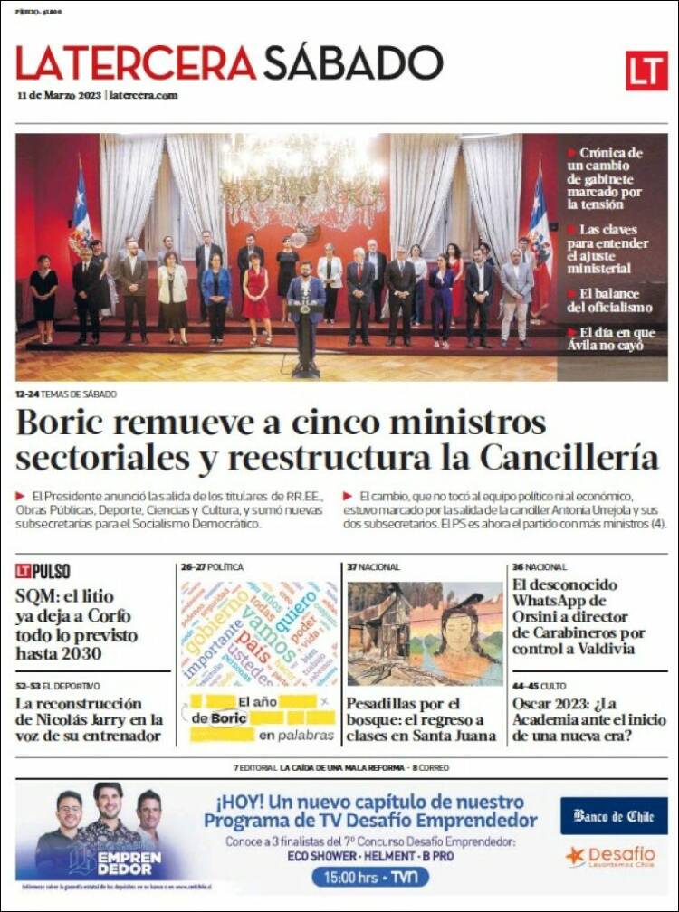Portada de La Tercera (Chile)