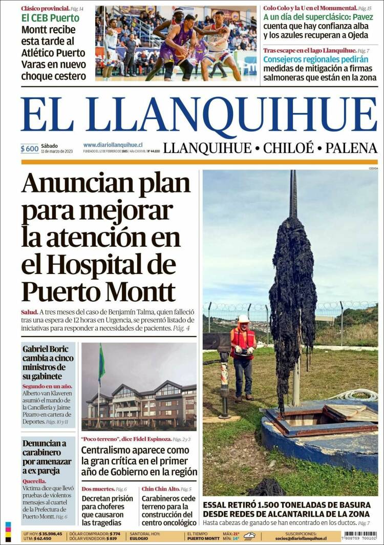 Portada de El Llanquihue (Chile)