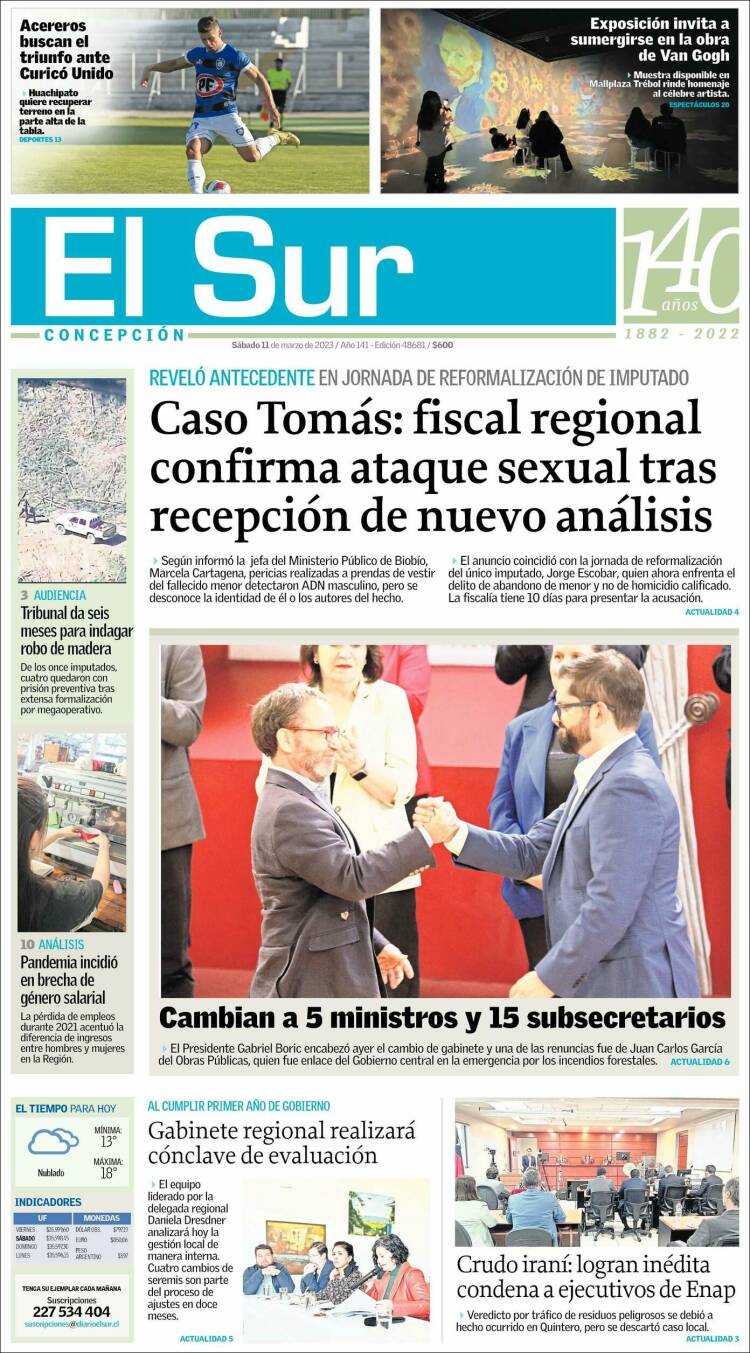 Portada de El Sur (Chile)