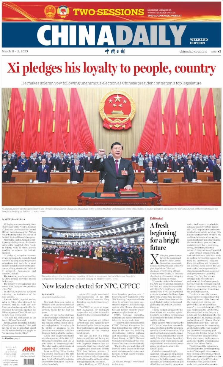 Portada de China Daily (China)