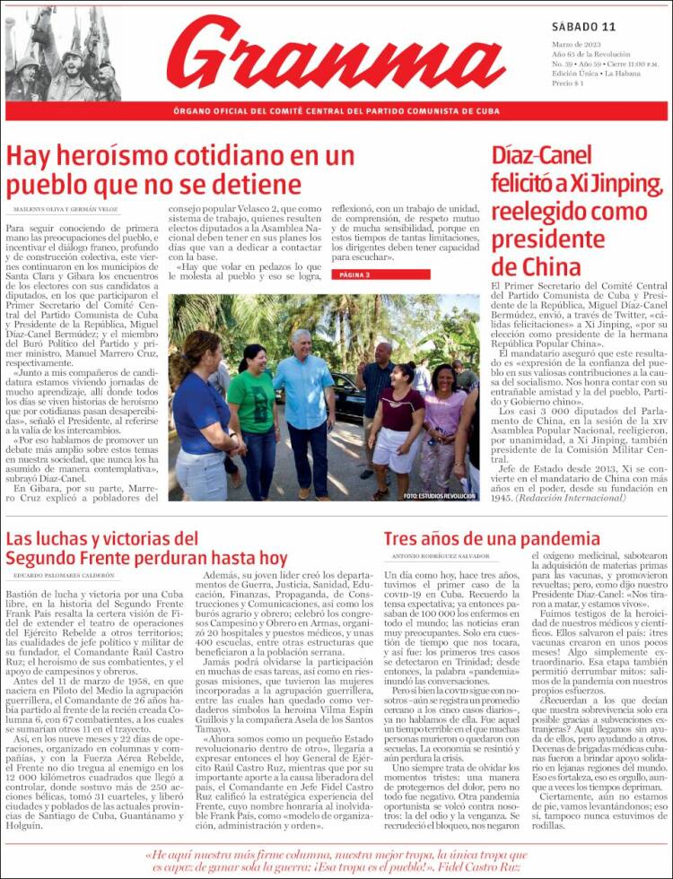 Portada de Granma (Cuba)