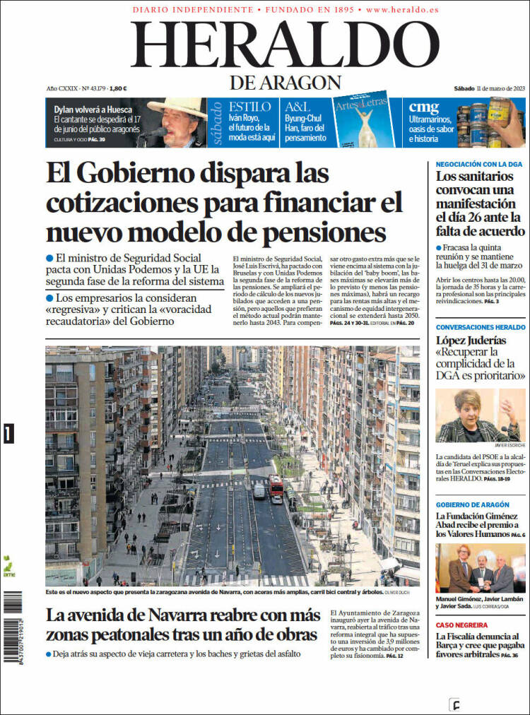 Portada de Heraldo de Aragón (Espa&ntilde;a)