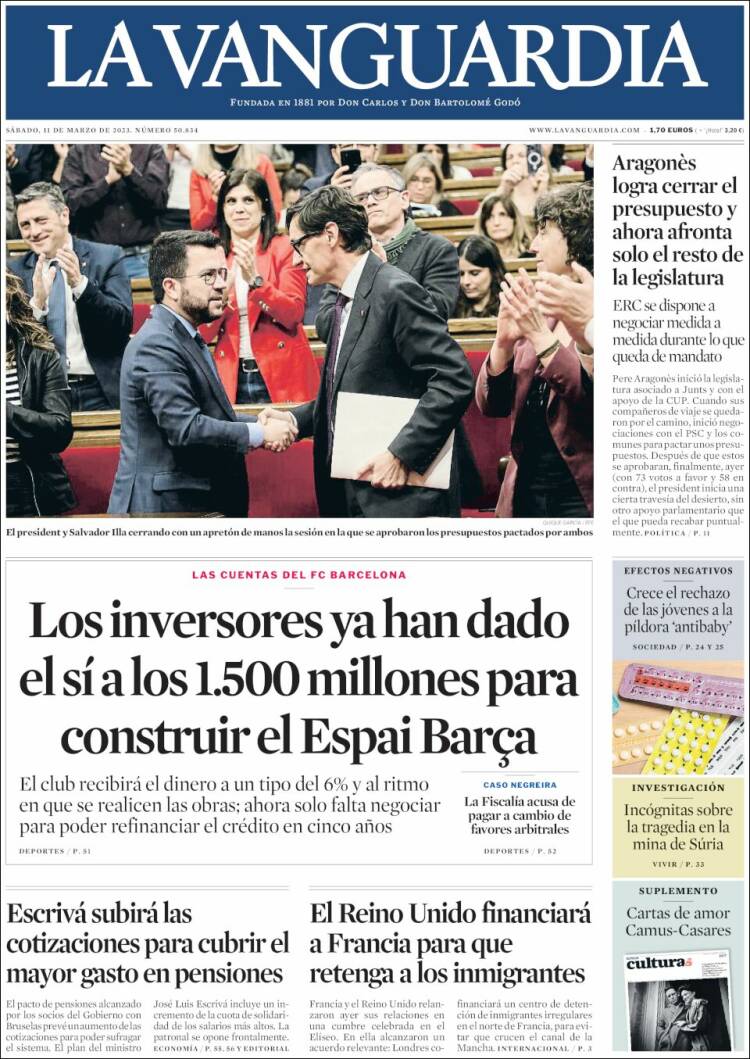 Portada de La Vanguardia (Espa&ntilde;a)