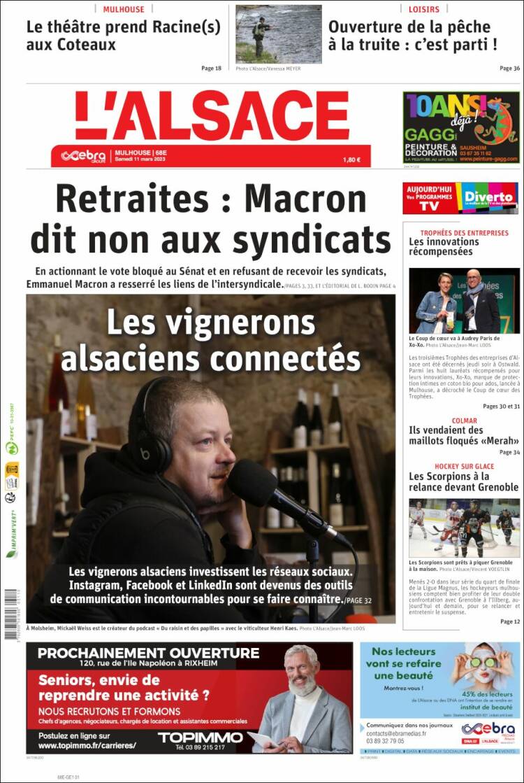 Portada de Journal L'Alsace (Francia)