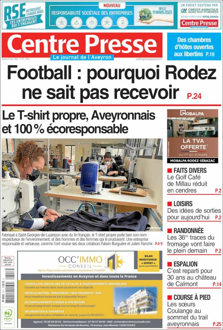 Portada de Centre Presse (Francia)