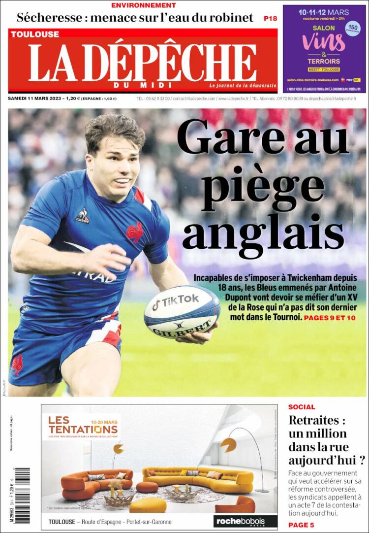 Portada de La Dépêche du Midi (Francia)