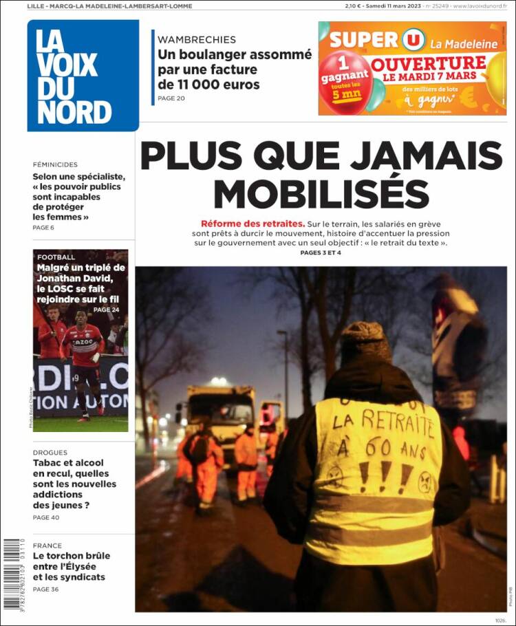 Portada de La Voix du Nord (Francia)