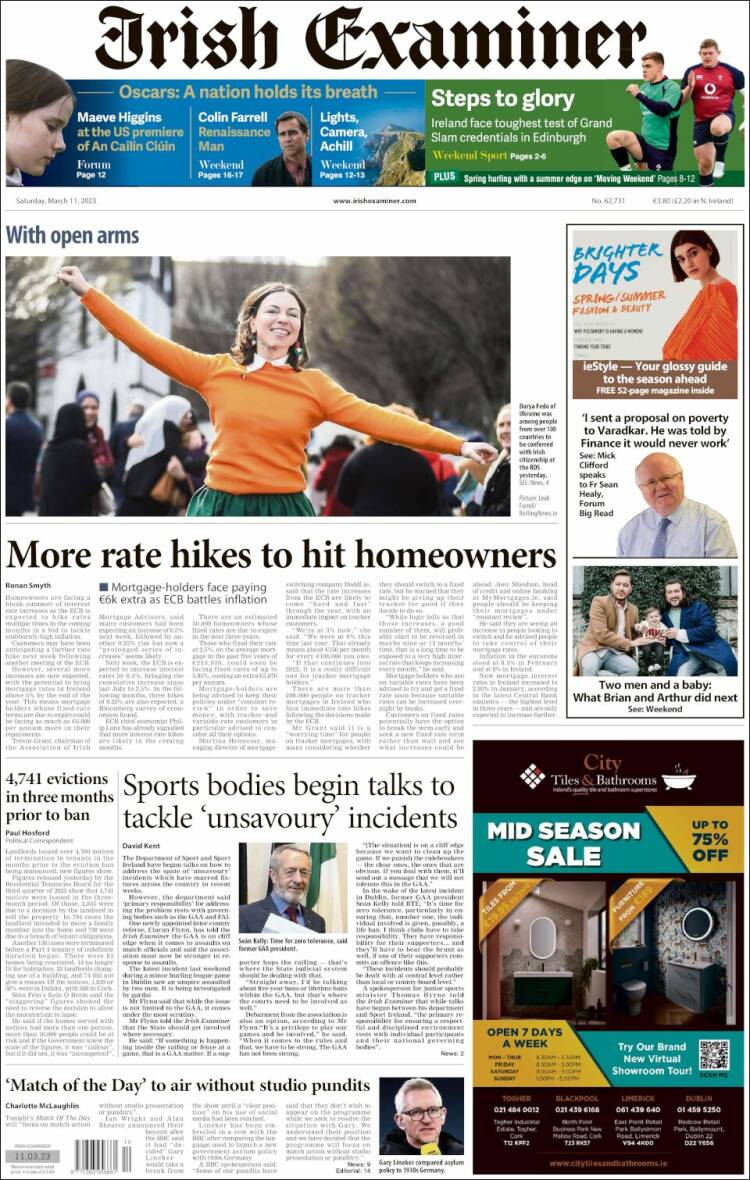 Portada de Irish Examiner (Irlanda)