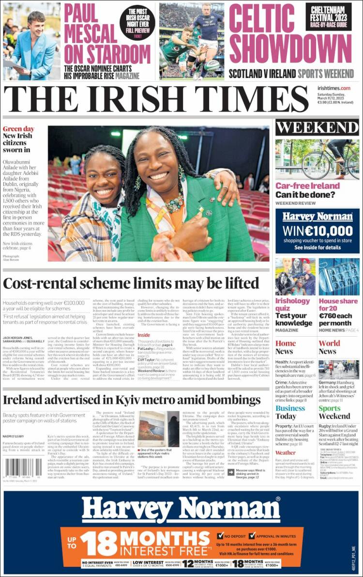 Portada de Irish Times (Irlanda)