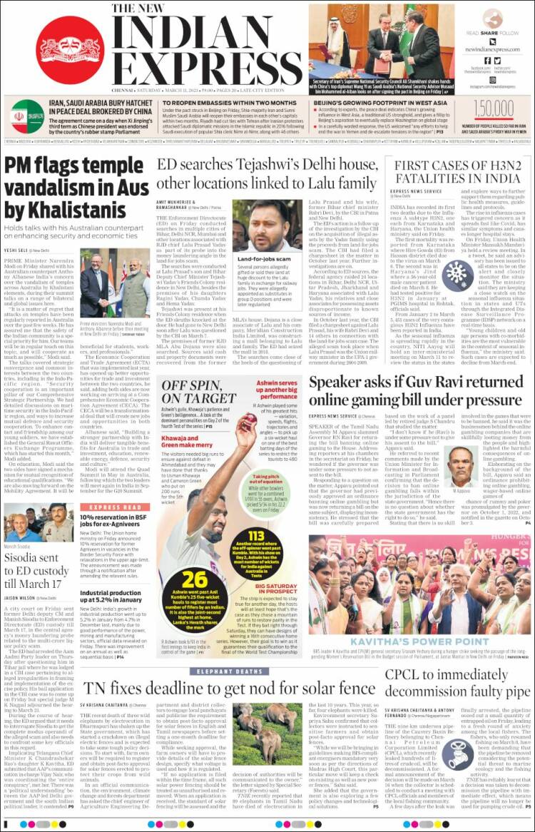 Portada de New Indian Express (India)
