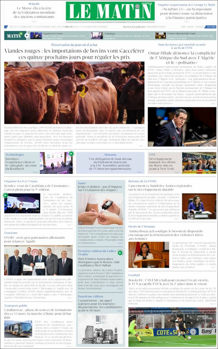 Portada de Le Matin (Marruecos)