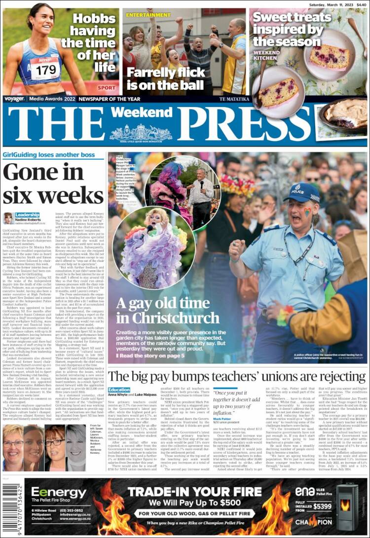 Portada de The Press (Nueva Zelanda)