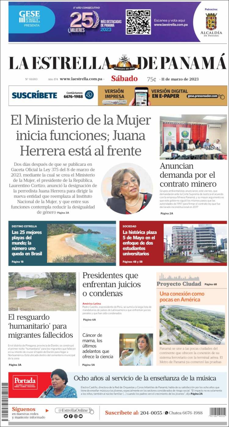 Portada de La Estrella de Panamá (Panam&aacute;)