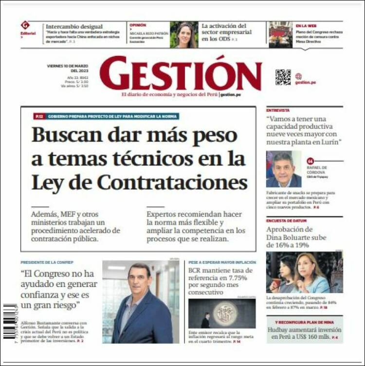 Portada de Diario Gestión (Perú)