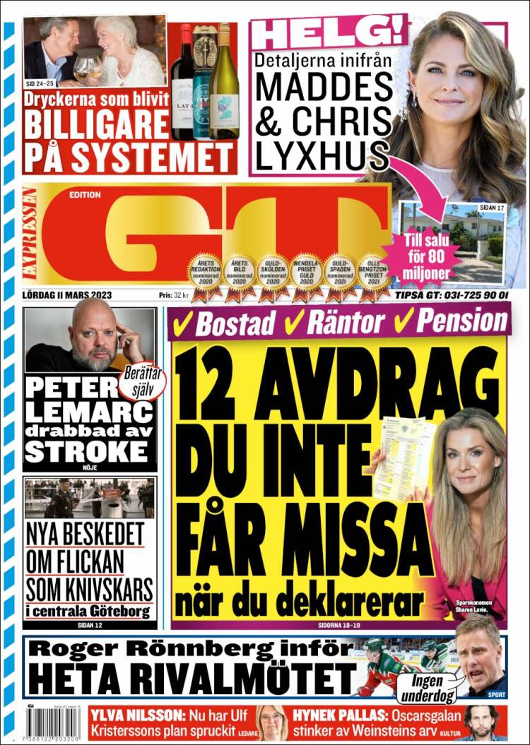 Portada de Göteborgstidningen (Suecia)