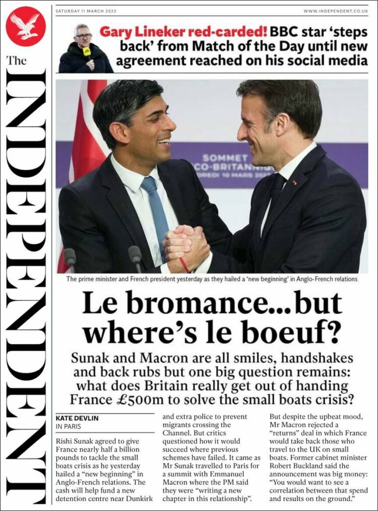 Portada de The Independent (Reino Unido)