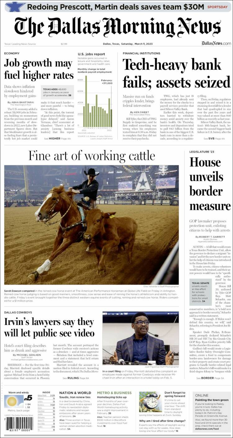 Portada de Dallas Morning News (USA)