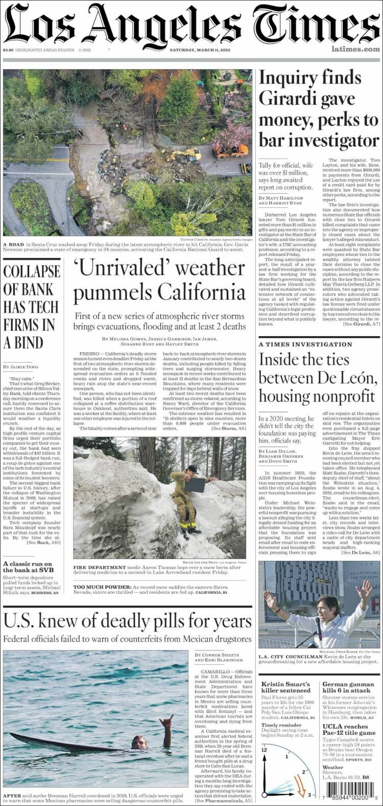 Portada de Los Angeles Times (USA)