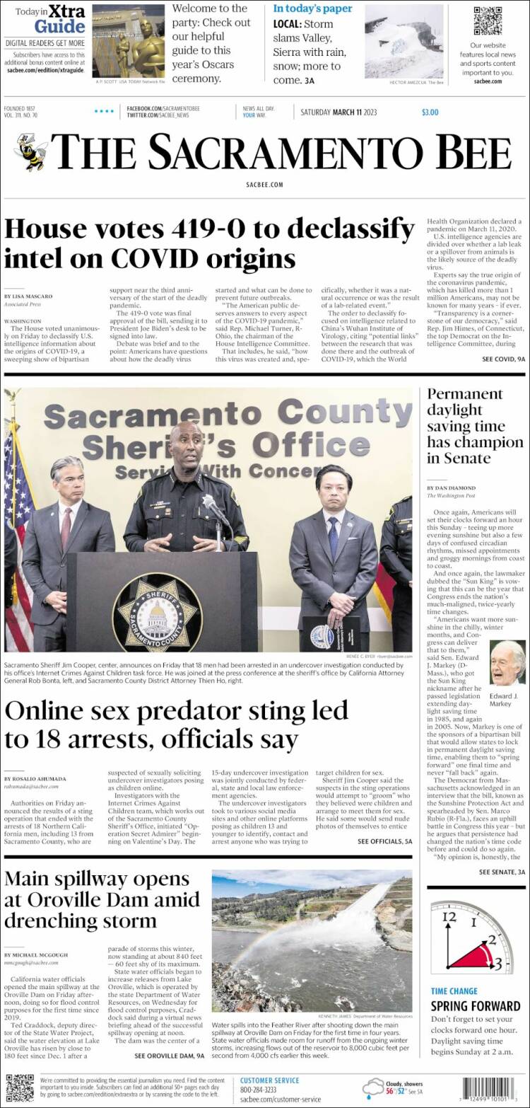 Portada de The Sacramento Bee (USA)