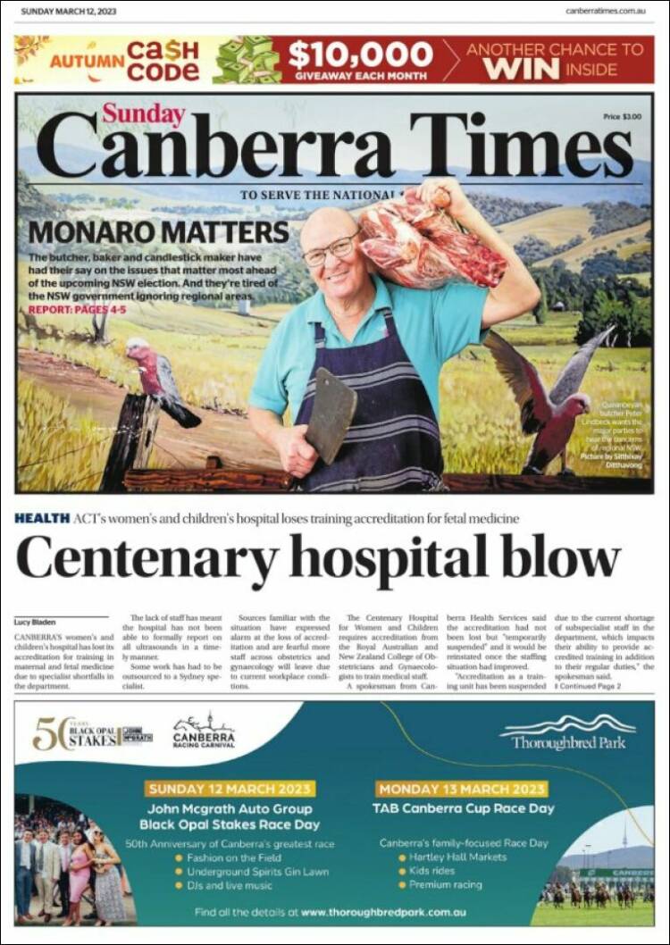 Portada de The Canberra Times (Australia)
