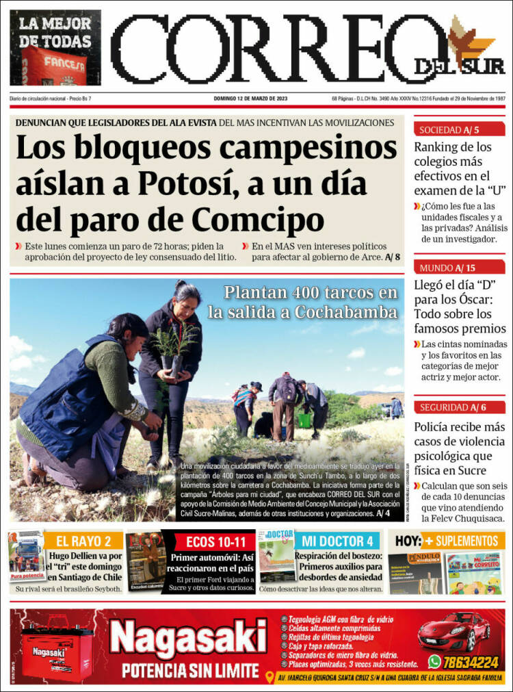 Portada de Correo Sur (Bolivia)