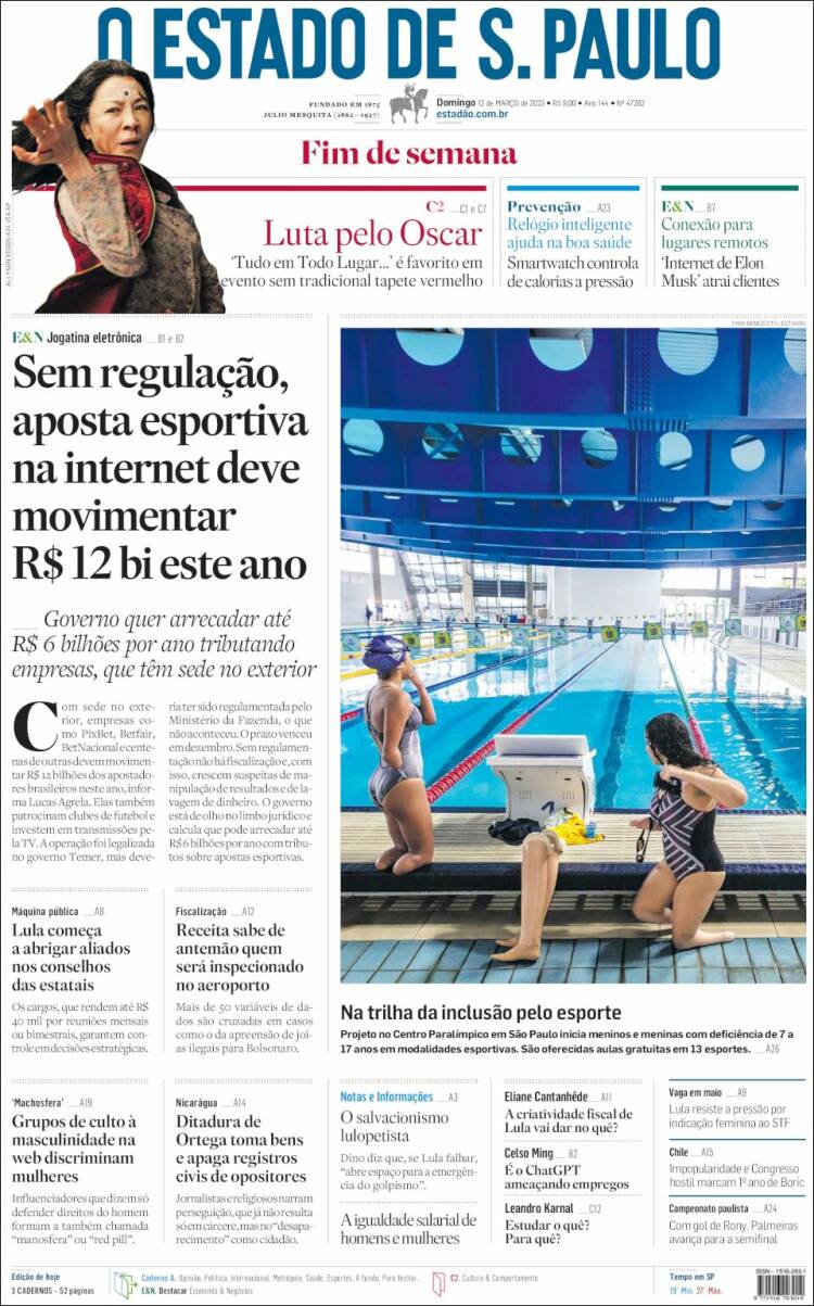 Portada de O Estado de São Paulo (Brasil)