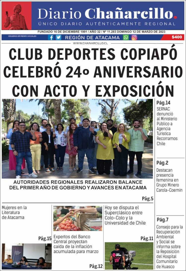 Portada de Diario Chañarcillo (Chile)