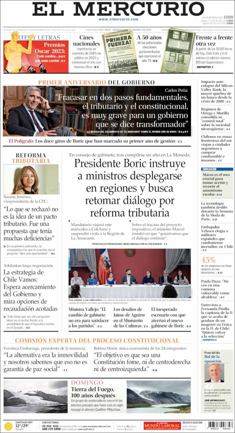 Portada de El Mercurio (Chile)