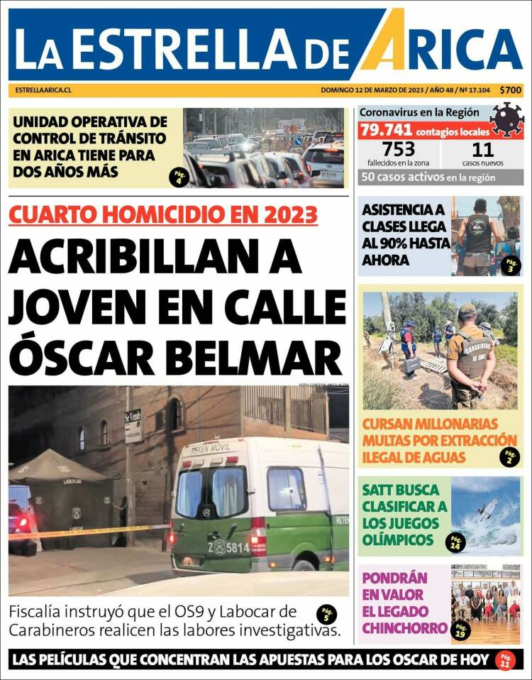 Portada de La Estrella de Arica (Chile)